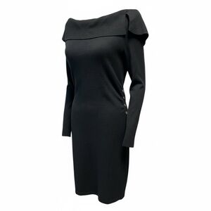 White House Black Market Off-Shoulder Sweater Dress | Blk Knit Button Detail | M